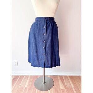 SIZE‎ XL Vintage Button Front Blue Skirt Midi Denim Style A Line